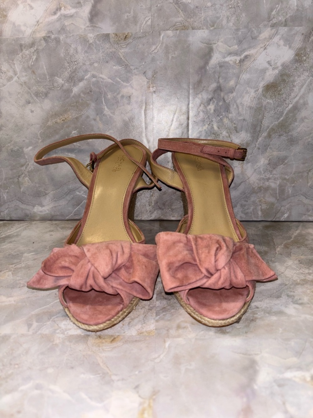 Michael Michael Kors Pink Bow Ankle-Strap wedge Sandals